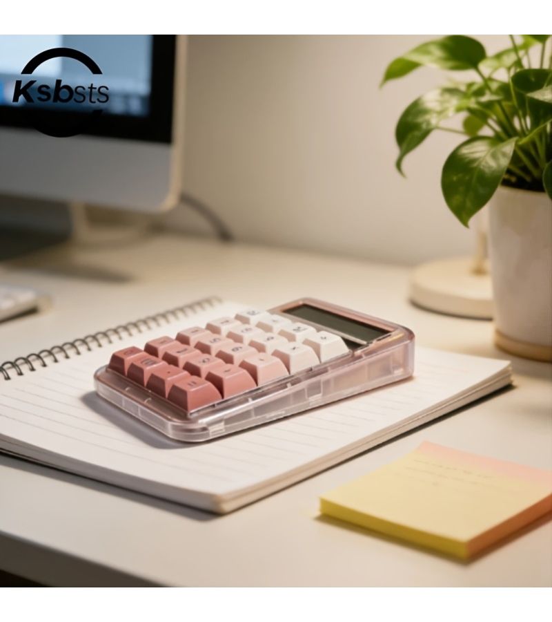 1pc 10 Digit Dual Power Calculator Solar And Battery Powered Gradient Pink Keycaps AC Clear All Function Percentage Calculation Automatic Shutdown Transparent Shell Compact Design Battery Not Included - Image 5