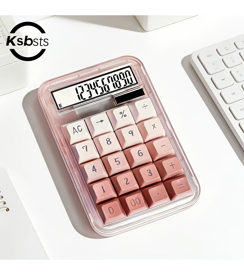 1pc 10 Digit Dual Power Calculator Solar And Battery Powered Gradient Pink Keycaps AC Clear All Function Percentage Calculation Automatic Shutdown Transparent Shell Compact Design Battery Not Included - Image 4