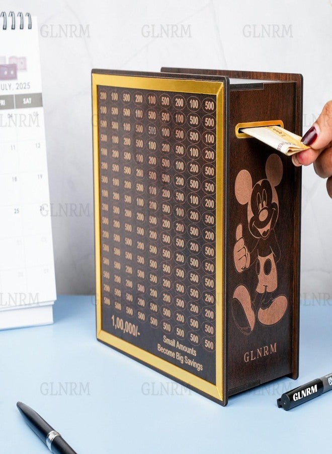 GLNRM Wooden Money Saving Box - 1,00,000 Rupees Money Saving Piggy Bank, Cash Vault Wooden Savings Box, Money Box with Money Target and Numbers to Check for Boys, Girls & Adults (Model 4) - Image 3