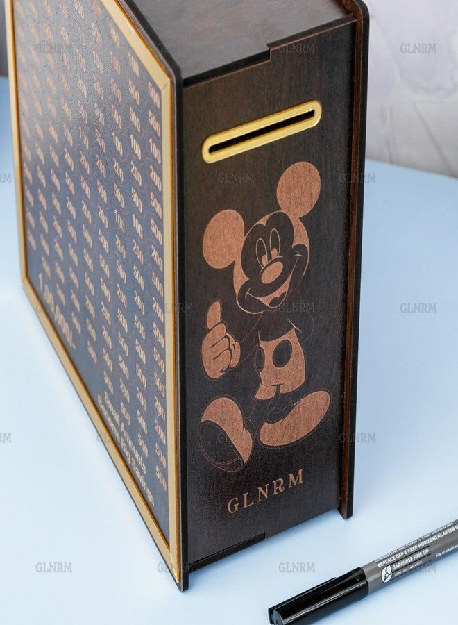 GLNRM Wooden Money Saving Box - 1,00,000 Rupees Money Saving Piggy Bank, Cash Vault Wooden Savings Box, Money Box with Money Target and Numbers to Check for Boys, Girls & Adults (Model 4) - Image 2