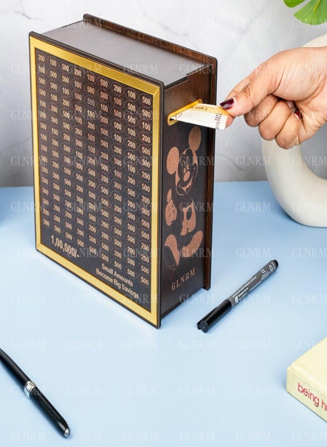 GLNRM Wooden Money Saving Box - 1,00,000 Rupees Money Saving Piggy Bank, Cash Vault Wooden Savings Box, Money Box with Money Target and Numbers to Check for Boys, Girls & Adults (Model 4) - Image 4
