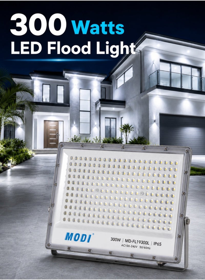 MODI 300W LED Flood Light, 30000LM Bright Outdoor SMD Floodlight, IP65 Water Resistant, 6KV Surge Protection, AC100-240V, Aluminum PC Body For Villa Garden Yard Warehouse - Image 1
