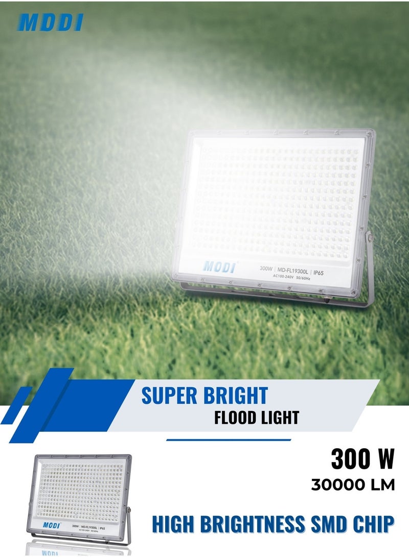 MODI 300W LED Flood Light, 30000LM Bright Outdoor SMD Floodlight, IP65 Water Resistant, 6KV Surge Protection, AC100-240V, Aluminum PC Body For Villa Garden Yard Warehouse - Image 4