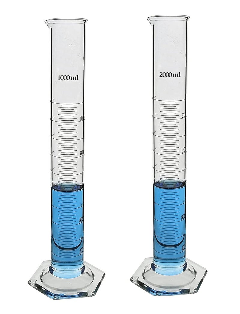 SPYLX Borosilicate 33 Glass Measuring Cylinder 1000 ml 2000 ml with Graduation Marks Set of 2 Measuring Cylinders - Image 1