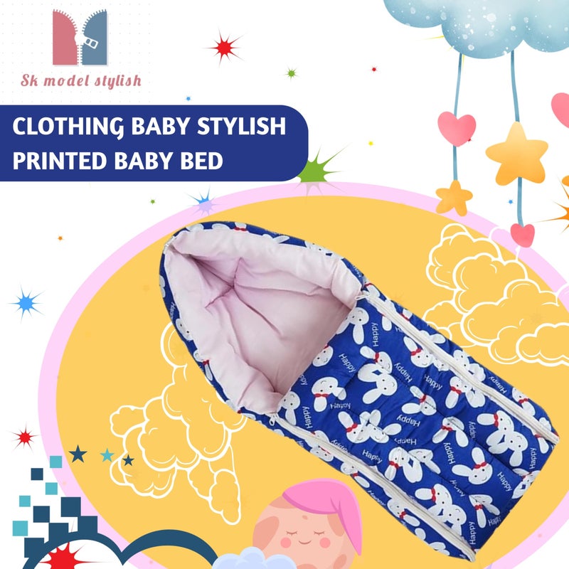 SKMODEL STYLISH Sk Model Stylish Sharma Clothing Baby Stylish Printed Baby Bed, Sleeping Bag & Carry Nest, Cotton Baby Bedding for New Born & Infant,Unisex Baby Sleeping Bed,Kitty Green (Blue) - Image 2