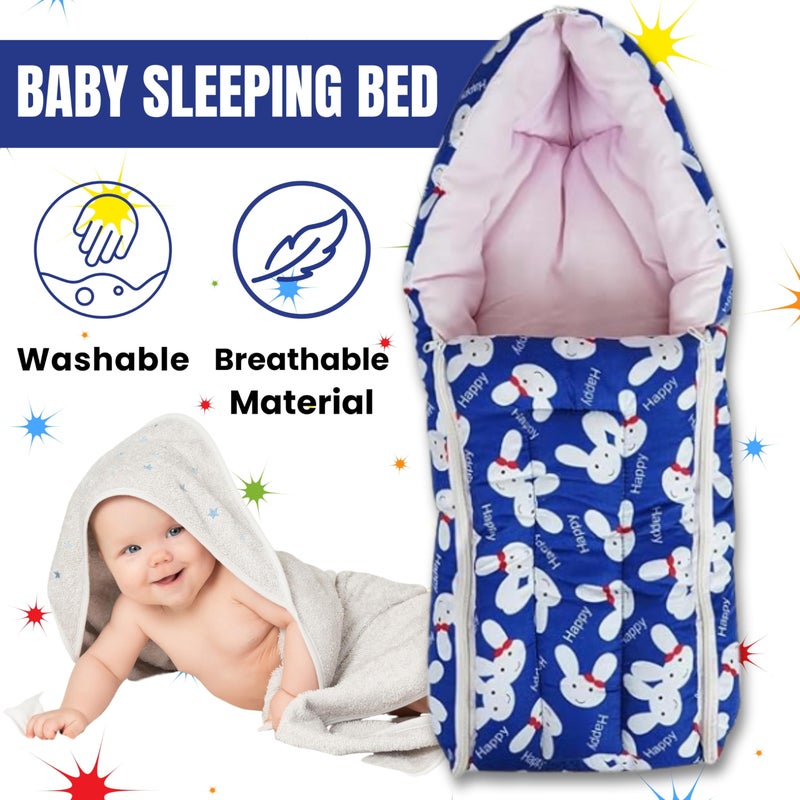 SKMODEL STYLISH Sk Model Stylish Sharma Clothing Baby Stylish Printed Baby Bed, Sleeping Bag & Carry Nest, Cotton Baby Bedding for New Born & Infant,Unisex Baby Sleeping Bed,Kitty Green (Blue) - Image 3