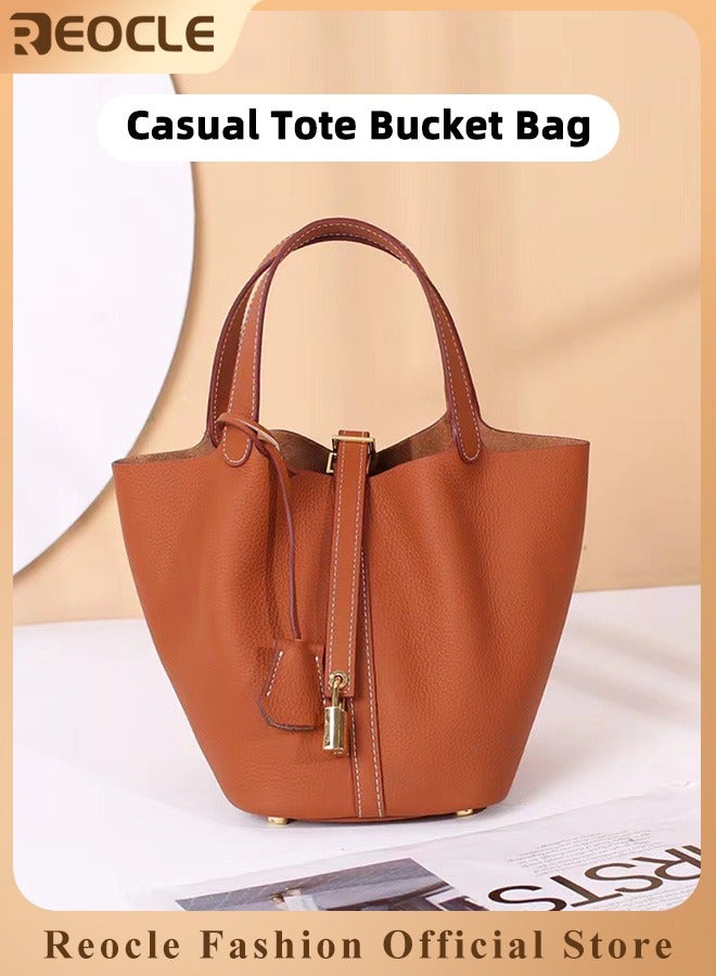 REOCLE Women's Tote Bag Top Handle Satchel Handbag Daily Casual Soft Handbags Elegant Leather Bag with Stylish Lock Design - Image 1