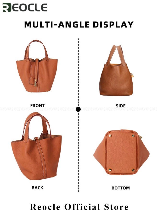 REOCLE Women's Tote Bag Top Handle Satchel Handbag Daily Casual Soft Handbags Elegant Leather Bag with Stylish Lock Design - Image 5