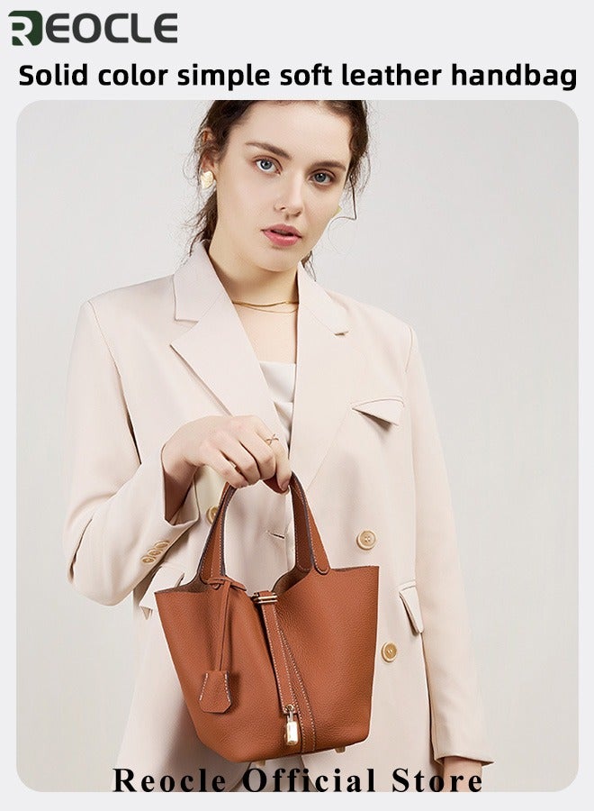 REOCLE Women's Tote Bag Top Handle Satchel Handbag Daily Casual Soft Handbags Elegant Leather Bag with Stylish Lock Design - Image 4