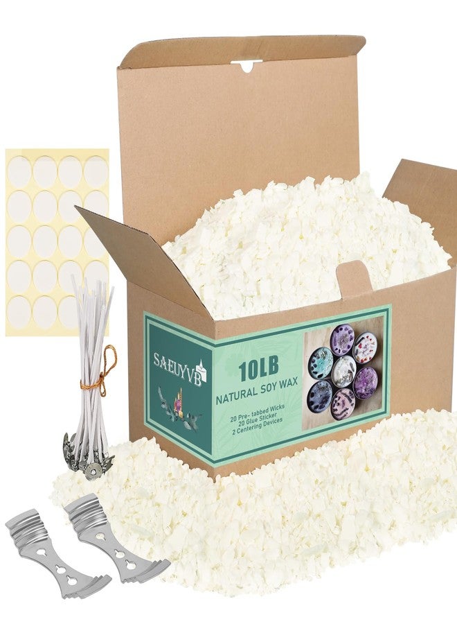 SAEUYVB Soy Candle Wax for Candle Making - Natural Soy Wax for Candle Making 10 lbs Bag, Premium Soy Wax Flakes, 20 Cotton Candle Wicks, 20 Wick Stickers & 2 Centering Devices - Image 1