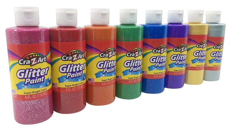 CraZArt Washable Glitter Paint Bulk Pack 8ct Assorted Colors 4oz each bottle