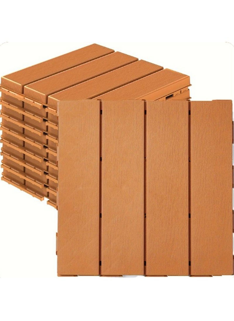 LINGWEI 10pcs Plastic Interlocking Flooring Tiles, Straight Pattern Patio Deck Tiles, 30 * 30 CM(Pack of 10), Solid Wood Pine Deck Tiles for Garden Indoor Outdoor  - Image 2