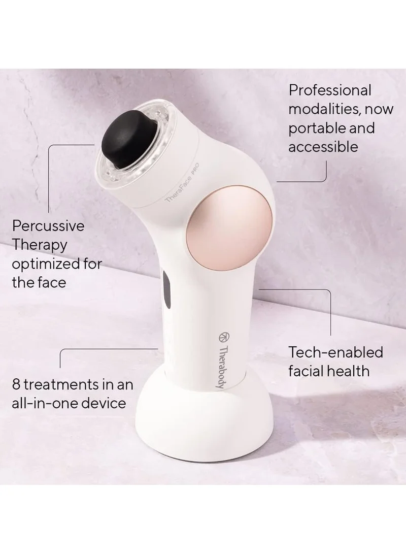 Therabody TheraFace PRO - Handheld Facial Massage Device - Compact Electric Face and Skin Care Therapy Tool - 8-in-1 Treatment with Microcurrent and LED Light Therapy Rings for Ultimate Personal Beauty, White