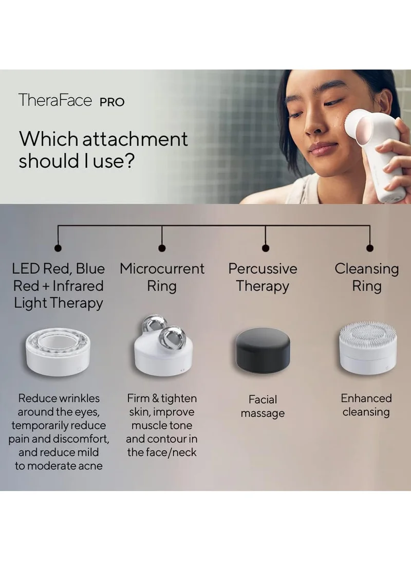 Therabody TheraFace PRO - Handheld Facial Massage Device - Compact Electric Face and Skin Care Therapy Tool - 8-in-1 Treatment with Microcurrent and LED Light Therapy Rings for Ultimate Personal Beauty, White