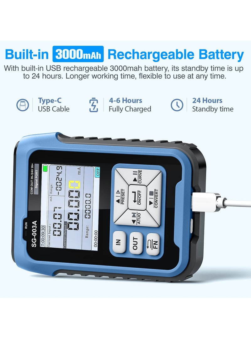 4-20mA 0-24V Current Signal Generator, Current Voltage Adjustable Analog Simulator, Real-time Curve, Multiple Signal Types, 3000ma-h USB Rechargeable, Preset Value, for PLC Testing