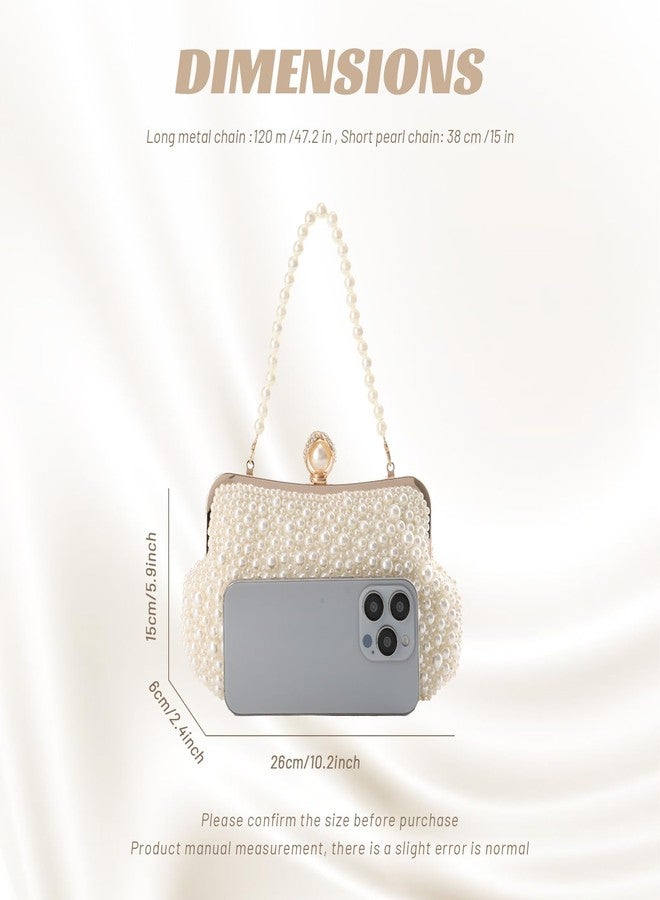 Fecialy Pearl Clutch Purses for Women Wedding Crystal Beaded Evening Handbags with Pearl Chain - Image 3