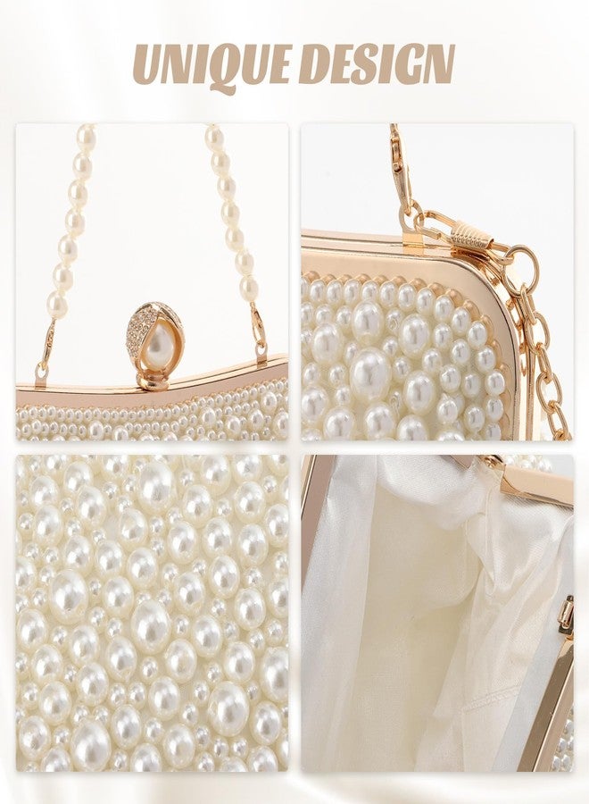 Fecialy Pearl Clutch Purses for Women Wedding Crystal Beaded Evening Handbags with Pearl Chain - Image 5