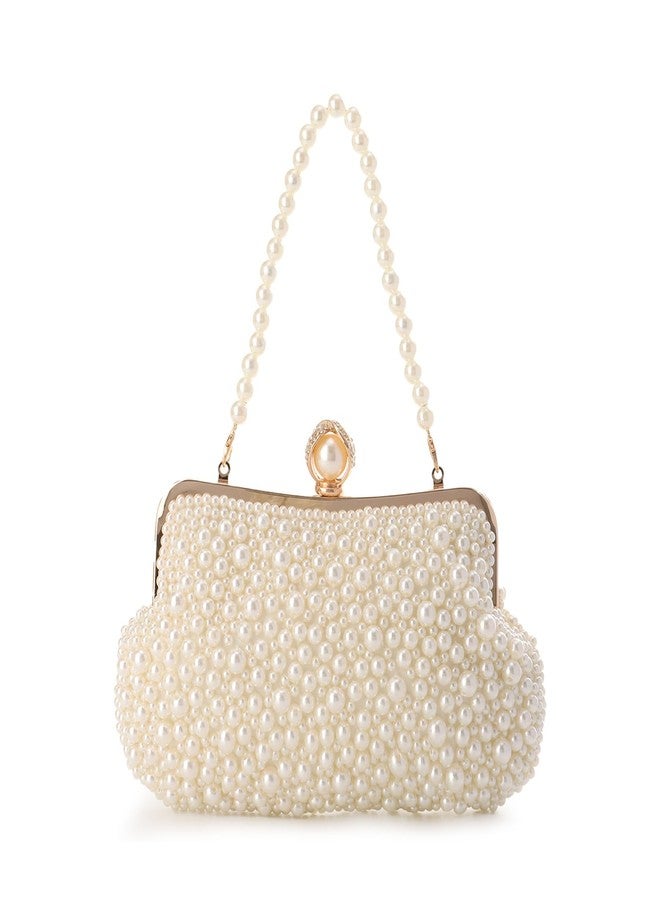 Fecialy Pearl Clutch Purses for Women Wedding Crystal Beaded Evening Handbags with Pearl Chain - Image 1