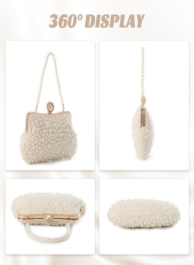 Fecialy Pearl Clutch Purses for Women Wedding Crystal Beaded Evening Handbags with Pearl Chain - Image 4