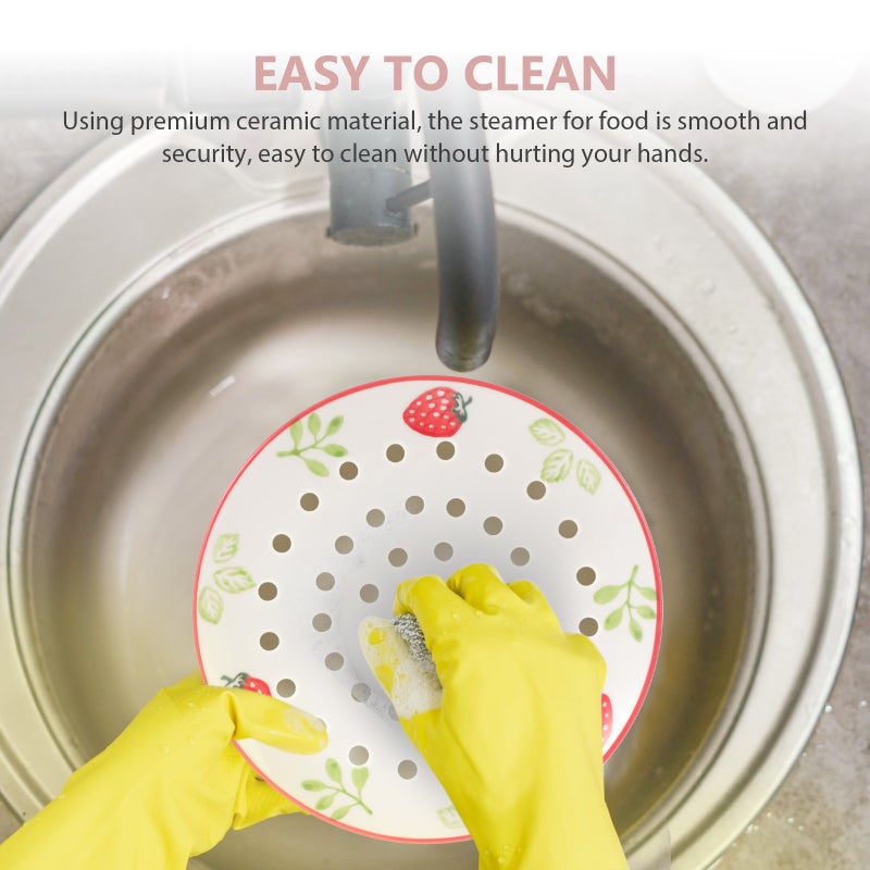 2pcs Ceramic Steamer Food Steaming Plate Dumplings Bun Steaming Plate with Holes - Image 5