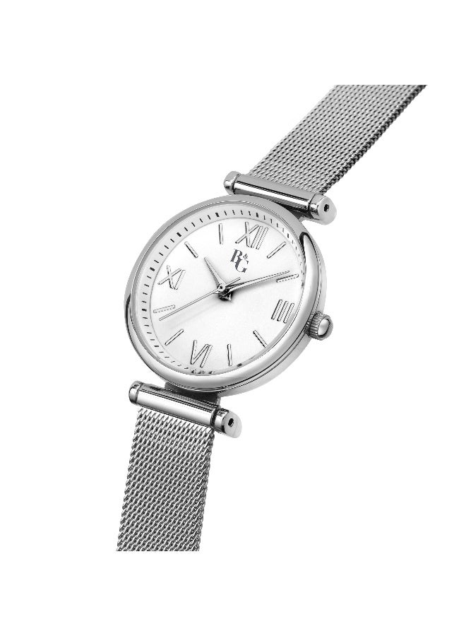 B&G Women's Silver Round Analog Dial with Silver Stainless Steel Band Watch - 32mm - R3853302513 - Image 2