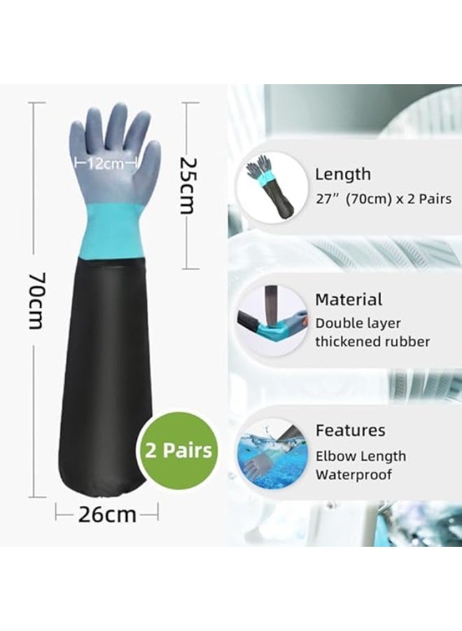 Waterproof Long Sleeve Latex Gloves, Extra Long Elbow Length Rubber Gloves 27 inch, Reusable Protective Gloves for Acid Alkali Oil Resistance, Indoor Outdoor Kitchen Cleaning Heavy Duty - Image 2