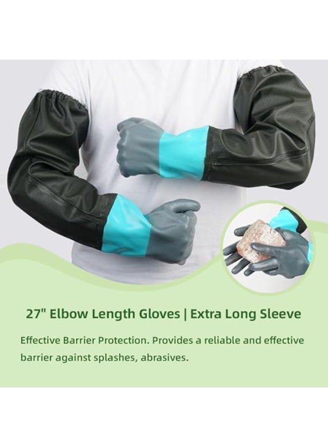 Waterproof Long Sleeve Latex Gloves, Extra Long Elbow Length Rubber Gloves 27 inch, Reusable Protective Gloves for Acid Alkali Oil Resistance, Indoor Outdoor Kitchen Cleaning Heavy Duty - Image 5