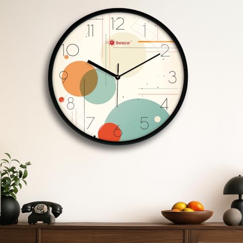 Bosco Decorative Non Ticking Silent, Multicolour dial with Black Frame 30 CM, Modern Design Round Wall Clock for Home, Living Room, Bedroom, Office and Kitchen | BWC-1649 - Image 1