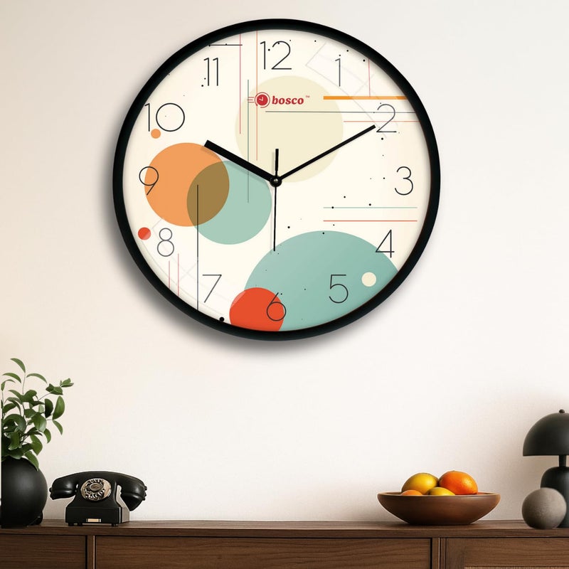 Bosco Decorative Non Ticking Silent, Multicolour dial with Black Frame 30 CM, Modern Design Round Wall Clock for Home, Living Room, Bedroom, Office and Kitchen | BWC-1649 - Image 3