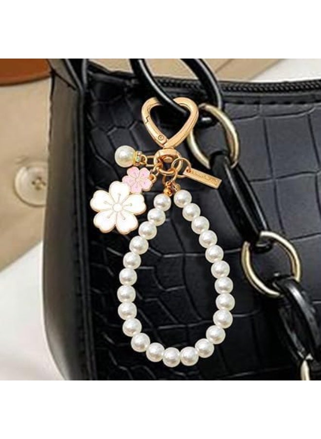 Keychain for Women & Men Pearl Beaded Gold Heart | Fashion Key Ring | Handbag & Backpack Bag Charm Accessory | Cute Decoration Gift | One Size UAE - Image 2