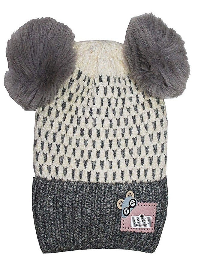 Malvina Boy's & Girl's Soft Warm Knitted Polka Dot Cap with Double Side Pom Pom,(Grey)-(Size-1 Years-3 Years) - Image 1