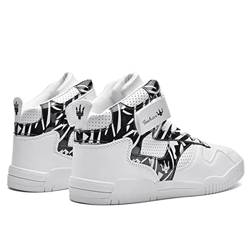FZUU Men's Fashion High Top Leather Street Sneakers Sports Casual Shoes (10, White/Black) - Image 5