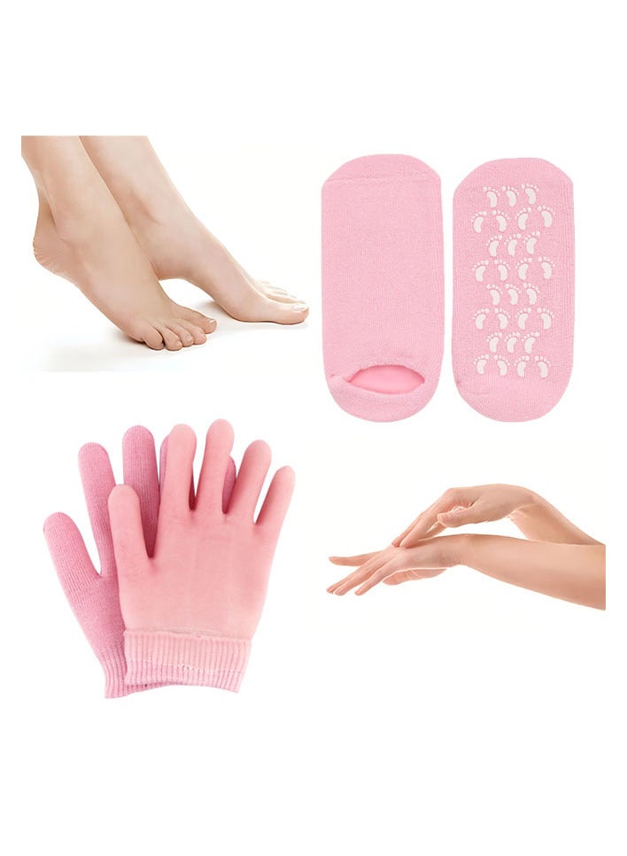 Generic Spa Gel Socks And Gloves Set Moisturizing Silicon Gel Combo For Hands Feet pink - Image 1