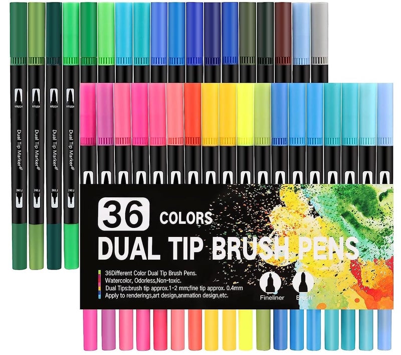 Wynhard Brush Pen Sketch Pen Set Dual Tip Brush Pens Markers for Drawing Brush Pens 36 Shades Drawing Pen Art Markers Set Fineliner Color Pens Water Based Marker MARKER PEN SET 36 PCS - Image 1