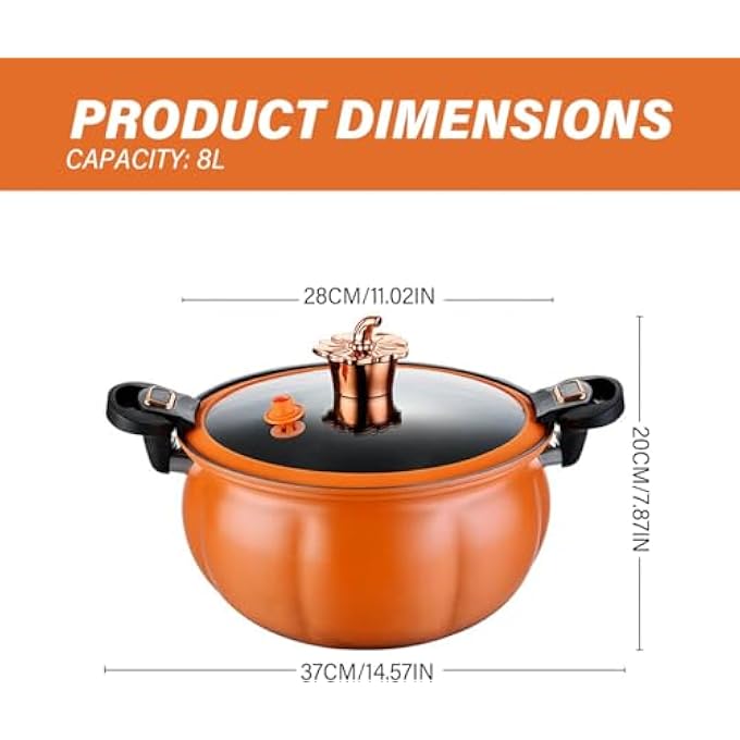 NALACAL طنجرة ضغط صغيرة سعة 8 لتر مع مقابض قفل، قدر غير لاصق مع غطاء، قدر يخنة اليقطين لليخنات، تسخين سريع، متوافق مع موقد الغاز الحثي - Image 2
