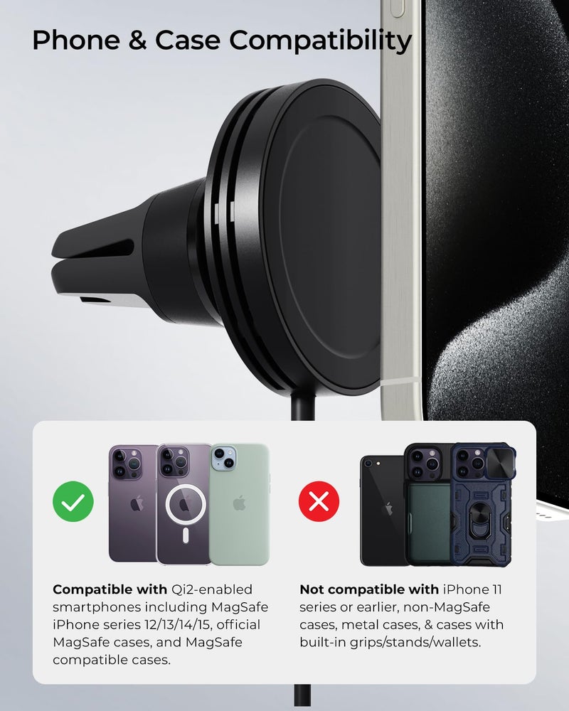 iOttie Velox Qi2 Mini Wireless Charging Car Mount - MagSafe Compatible Air Vent Phone Mount with 15W Charging for Qi2-enabled Smartphones Including iPhone 12, 13, 14, 15 and 16. Car Charger Included. - Image 5