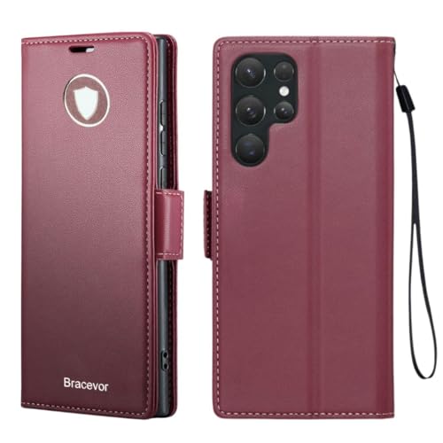 Bracevor Deluxe Leather Flip Cover case for Samsung Galaxy S25 Ultra : Burgundy Red | Full Camera Cover | RFID Blocking Wallet Pockets | 360 Degree Protection - Image 1