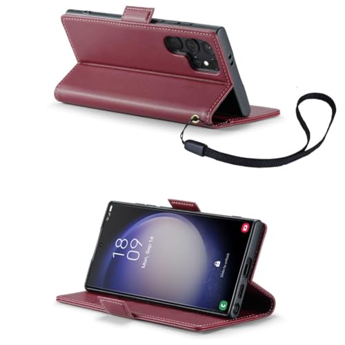 Bracevor Deluxe Leather Flip Cover case for Samsung Galaxy S25 Ultra : Burgundy Red | Full Camera Cover | RFID Blocking Wallet Pockets | 360 Degree Protection - Image 4
