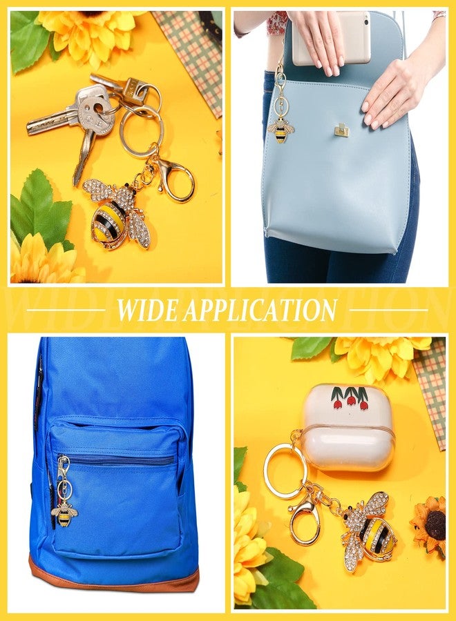 سوريو سلسلة مفاتيح على شكل نحلة مرصعة بأحجار الراين من Sureio، قطعتان، سلسلة مفاتيح على شكل حيوان، سلسلة مفاتيح على شكل نحلة صفراء لطيفة مرصعة بالكريستال مع مشبك لوبستر، سلسلة مفاتيح للحقيبة والمحفظة - Image 3