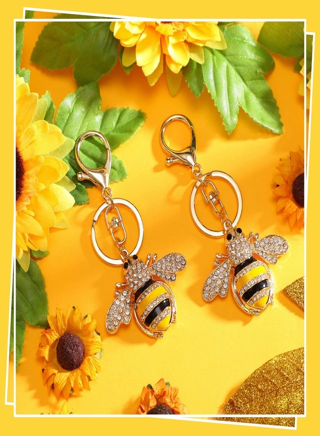 سوريو سلسلة مفاتيح على شكل نحلة مرصعة بأحجار الراين من Sureio، قطعتان، سلسلة مفاتيح على شكل حيوان، سلسلة مفاتيح على شكل نحلة صفراء لطيفة مرصعة بالكريستال مع مشبك لوبستر، سلسلة مفاتيح للحقيبة والمحفظة - Image 4