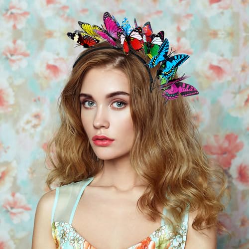 Dizila 2 Pieces Colorful Butterfly Headbands Festival Halloween Carnival Christmas Costume Butterfly Hair Crowns Tiaras Hoops Bands Headpieces for Women Girls Teens - Image 2