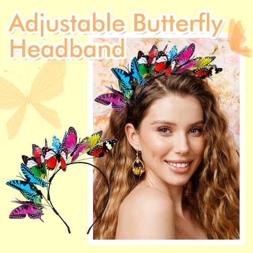 Dizila 2 Pieces Colorful Butterfly Headbands Festival Halloween Carnival Christmas Costume Butterfly Hair Crowns Tiaras Hoops Bands Headpieces for Women Girls Teens - Image 4