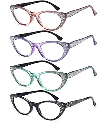 EYEURL Cat Eye Reading Glasses for Women Blue Light Blocking 4 Pack Ladies Fashion Readers Anti Glare Eyeglasses with Flexible Spring Hinges 200 - Image 3