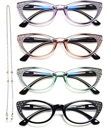 EYEURL Cat Eye Reading Glasses for Women Blue Light Blocking 4 Pack Ladies Fashion Readers Anti Glare Eyeglasses with Flexible Spring Hinges 200 - Image 1