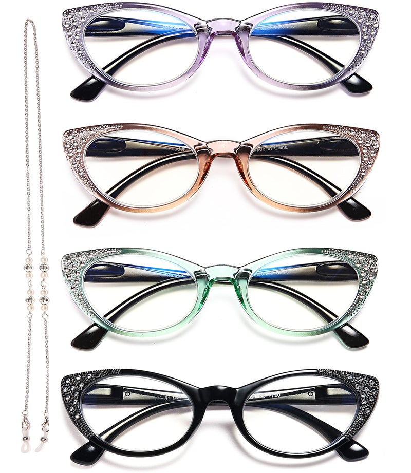 EYEURL Cat Eye Reading Glasses for Women Blue Light Blocking 4 Pack Ladies Fashion Readers Anti Glare Eyeglasses with Flexible Spring Hinges 200 - Image 2