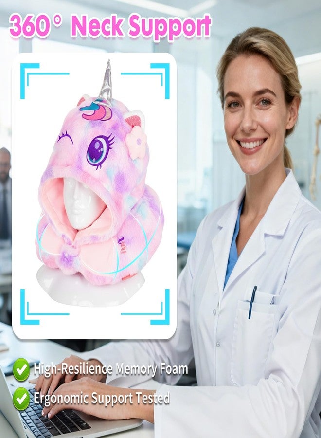 YOYTOO Travel Neck Pillow with Hood for Kids Adult Cute Soft Plush Memory Foam Airplane Neck Pillow for Traveling Animal Flight Pillow Head Rest Neck Support for Cars Long Flights - Image 4