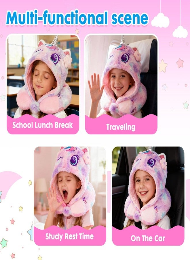 YOYTOO Travel Neck Pillow with Hood for Kids Adult Cute Soft Plush Memory Foam Airplane Neck Pillow for Traveling Animal Flight Pillow Head Rest Neck Support for Cars Long Flights - Image 3