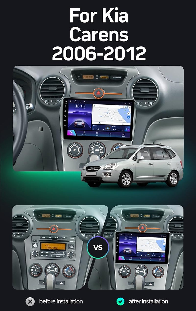 4k MRC Kia carens android screen model 2007-2011 (manual ac only) wireless carplay android auto reverse camera included ahd (4GB RAM 64 GB ROM) - Image 3