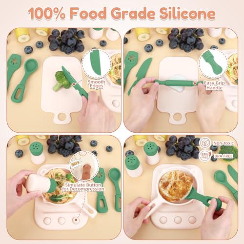 TYRY.HU TYRYHU Play Kitchen Accessories 11Pcs BPA Free Silicone Pretend Play Food SetsPlay Kitchen SetPlay Kitchen Cooking Utensils Pots PansPretend Role Play Cooking Toys Gifts for Toddlers 13Green - Image 5