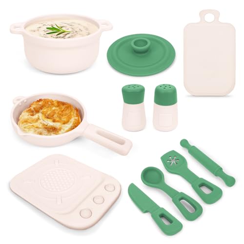 TYRY.HU TYRYHU Play Kitchen Accessories 11Pcs BPA Free Silicone Pretend Play Food SetsPlay Kitchen SetPlay Kitchen Cooking Utensils Pots PansPretend Role Play Cooking Toys Gifts for Toddlers 13Green - Image 1